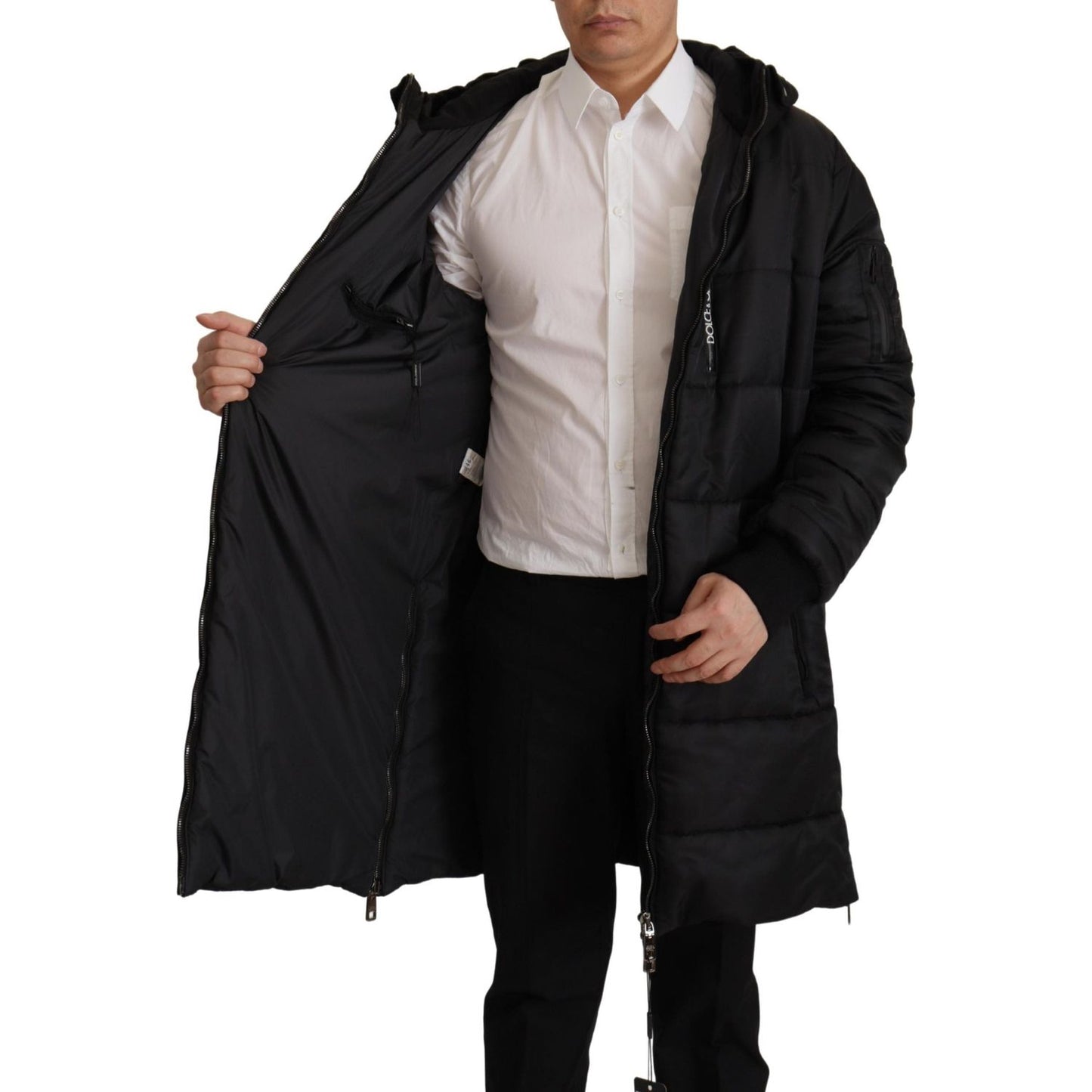 Dolce & Gabbana Black Nylon Hooded Parka Coat Winter Jacket JKT3369- 46