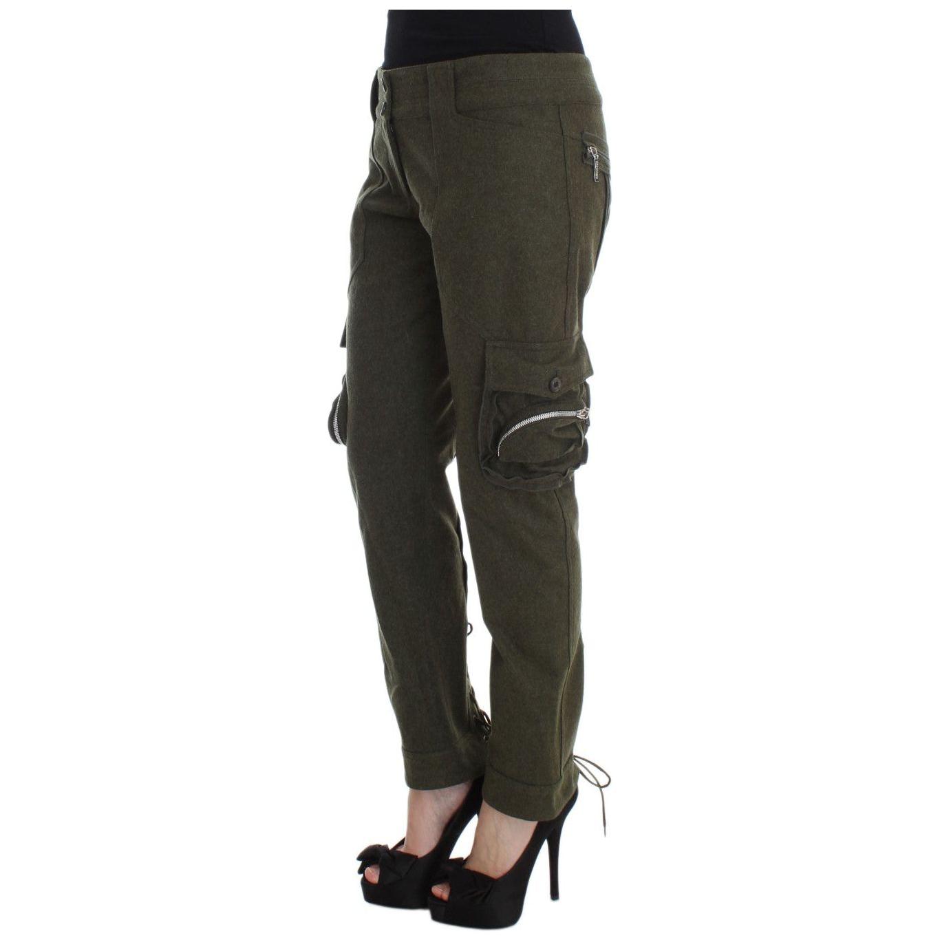Ermanno Scervino Green Wool Blend Loose Fit Cargo Pants SIG30296-3