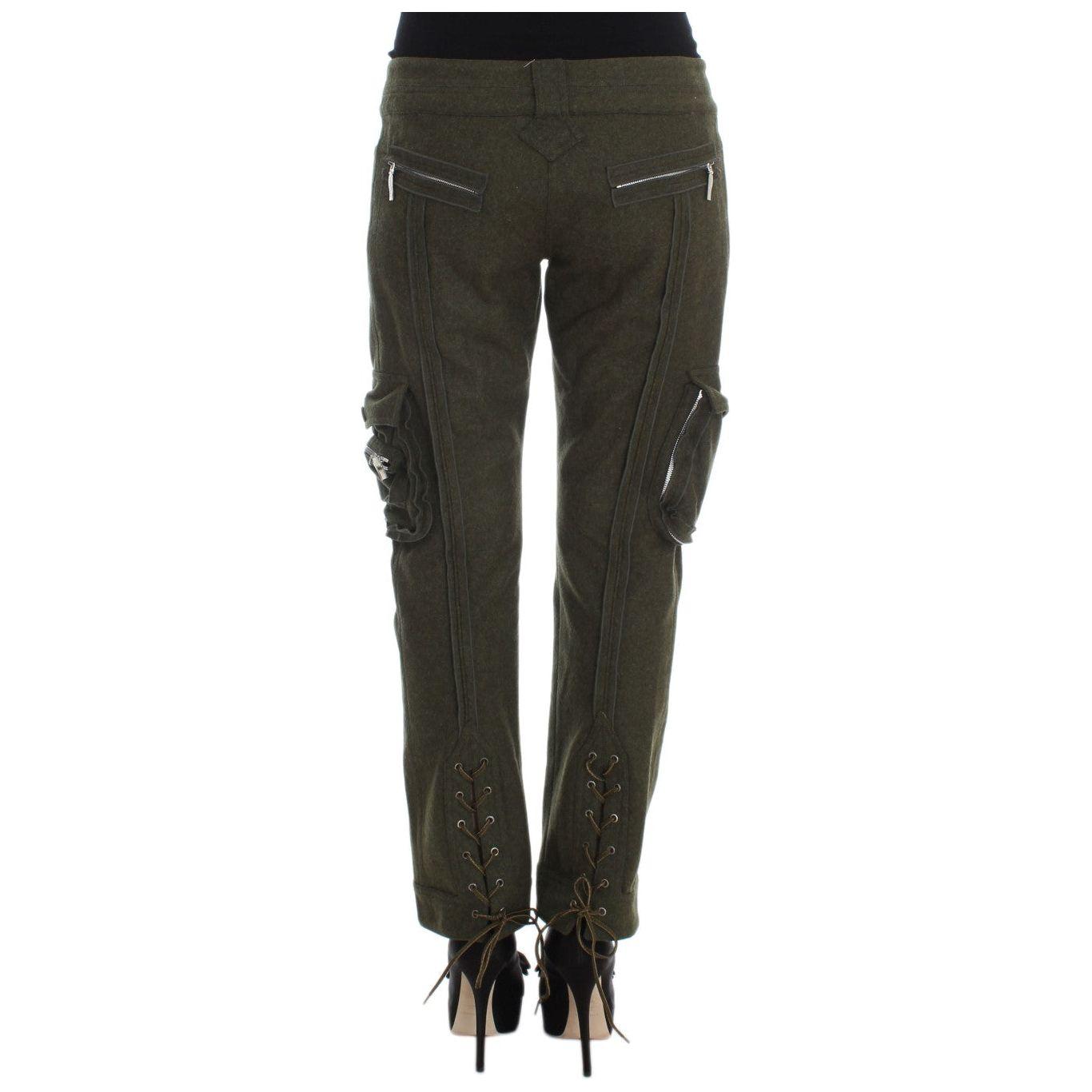 Ermanno Scervino Green Wool Blend Loose Fit Cargo Pants SIG30296-3