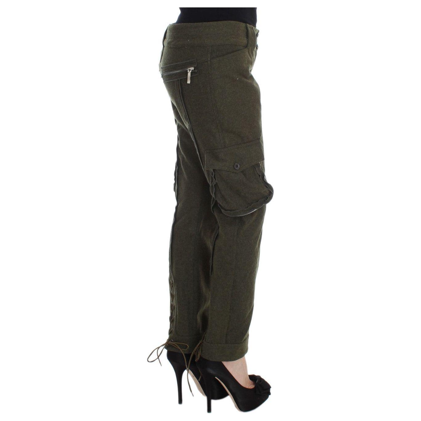 Ermanno Scervino Green Wool Blend Loose Fit Cargo Pants SIG30296-3