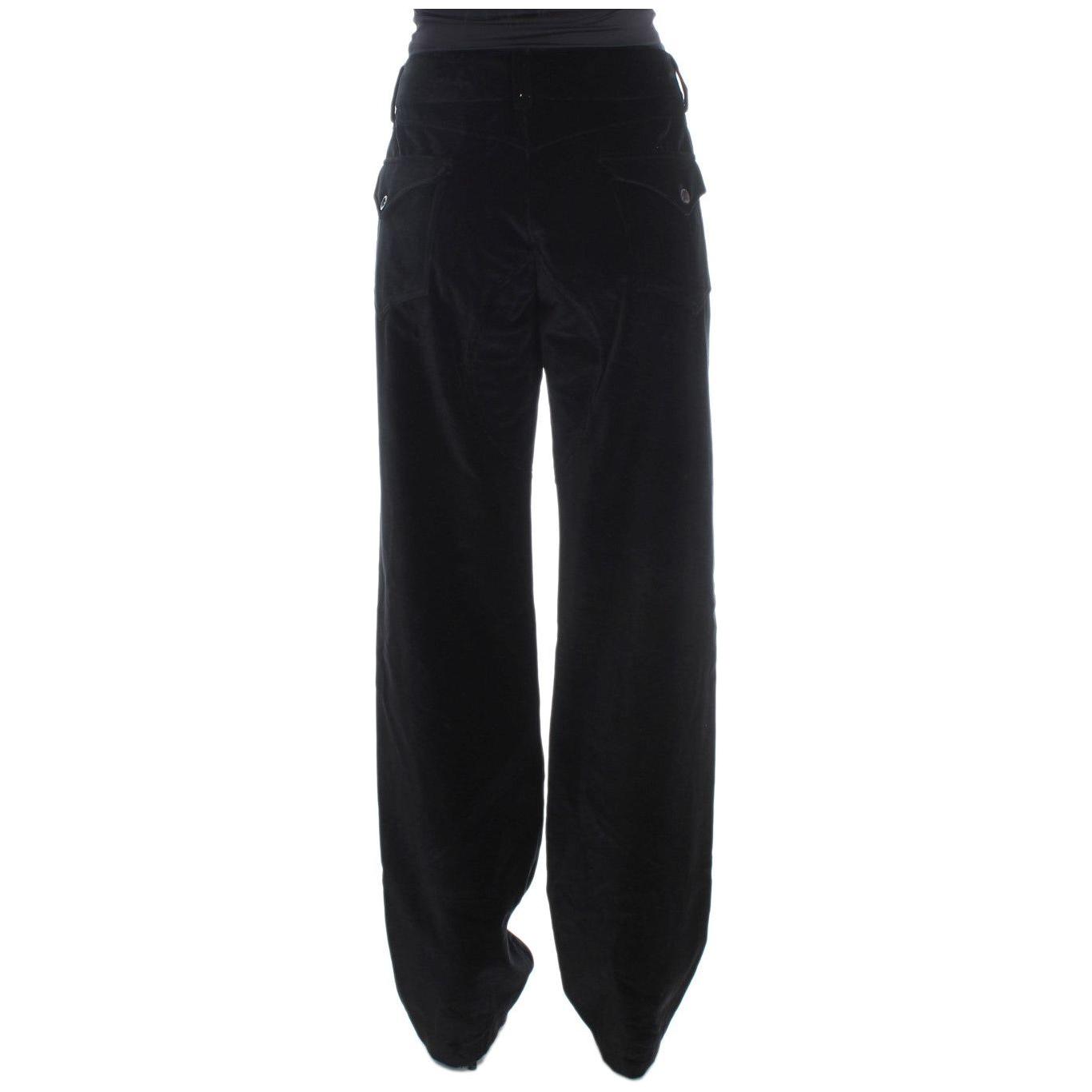 Ermanno Scervino Black Velvet Cotton Straight Legs Pants SIG30393-1
