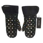 Dolce & Gabbana Elegant Studded Gray Wool Shearling Gloves Dolce & Gabbana Dark Slate Gray