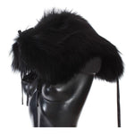 Dolce & Gabbana Elegant Black Fox Fur Silk Shoulder Wrap Fur Wrap Scarves Dolce & Gabbana Black