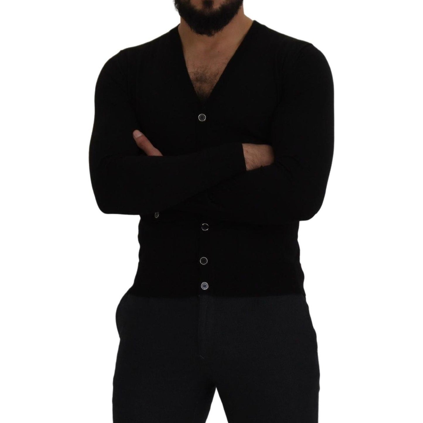 Dolce & Gabbana Black Wool Button Down Cardigan Sweater TSH8148- 44