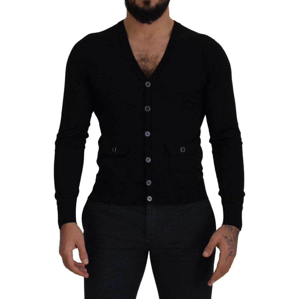 Dolce & Gabbana Black Wool Button Down Cardigan Sweater TSH8148- 44
