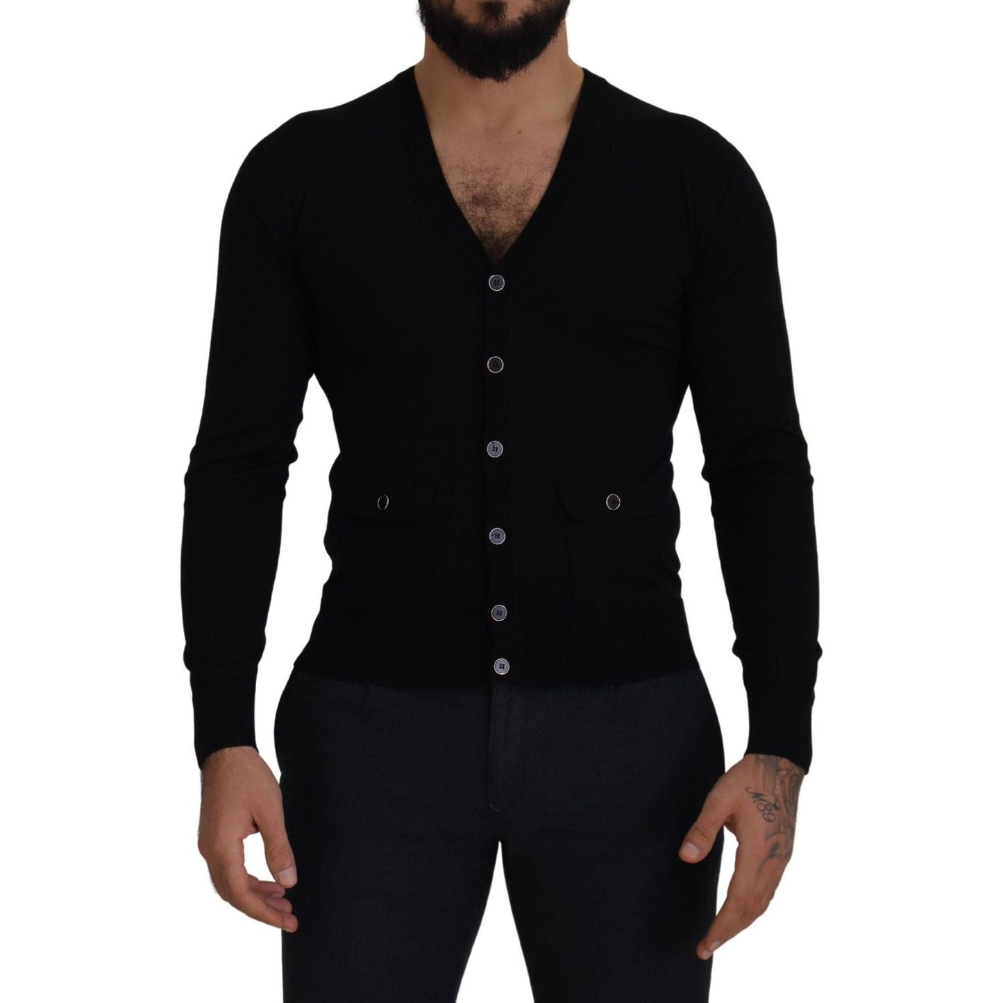 Dolce & Gabbana Black Wool Button Down Cardigan Sweater TSH8148- 44