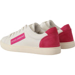 Dolce & Gabbana White Pink Leather Low Top Sneakers Womens Shoes LA9902- 36
