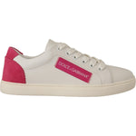 Dolce & Gabbana White Pink Leather Low Top Sneakers Womens Shoes LA9902- 36