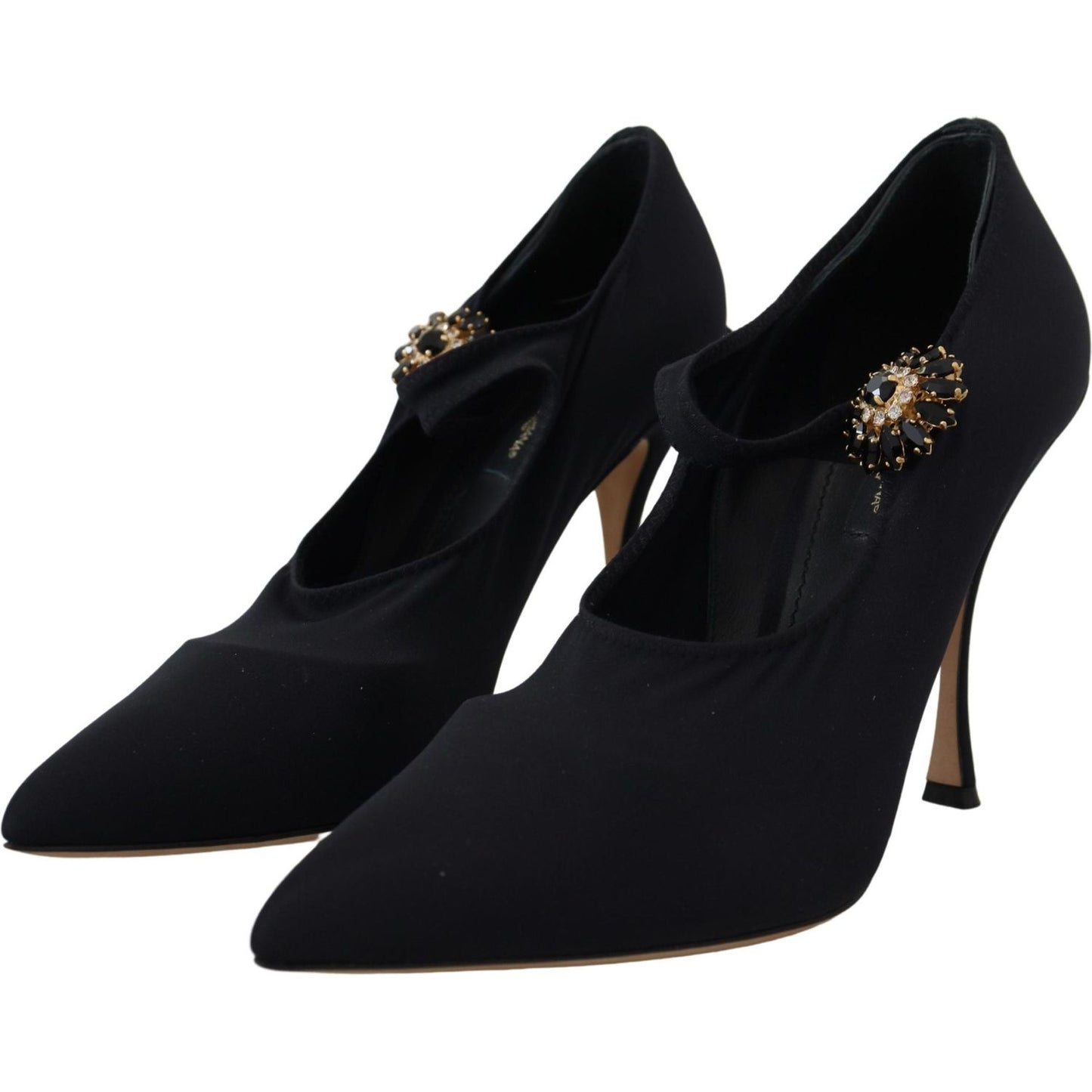 Dolce & Gabbana Black Socks Stretch Crystal Pumps Shoes LA10050- 35.5