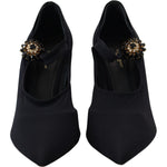Dolce & Gabbana Black Socks Stretch Crystal Pumps Shoes LA10050- 35.5