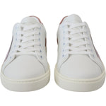 Dolce & Gabbana White Pink Leather Low Top Sneakers Shoes LA10057- 35.5