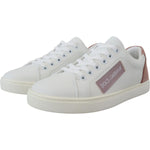 Dolce & Gabbana White Pink Leather Low Top Sneakers Shoes LA10057- 35.5
