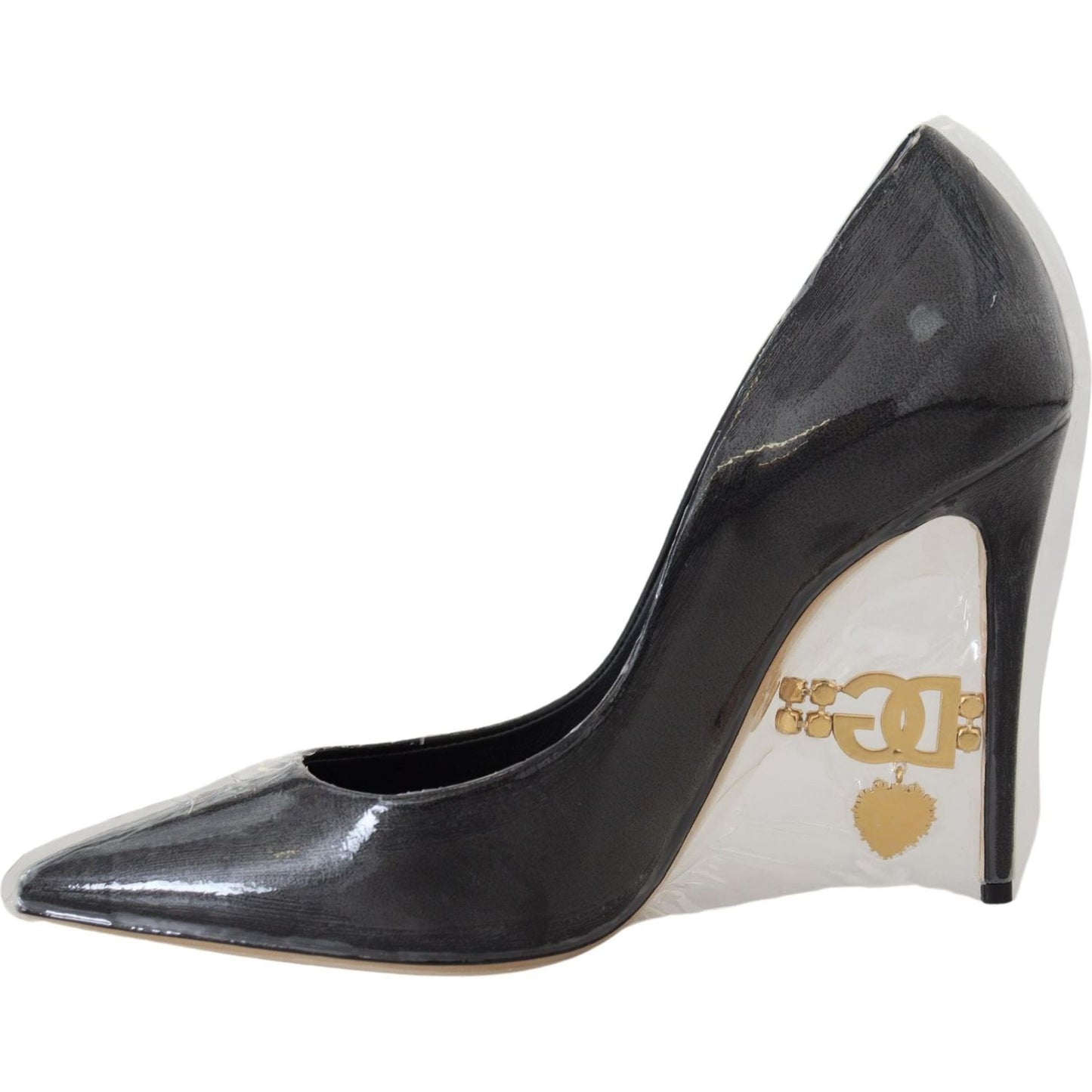 Dolce & Gabbana Black Leather Heels Pumps Plastic Wrapped Shoes LA10086- 36