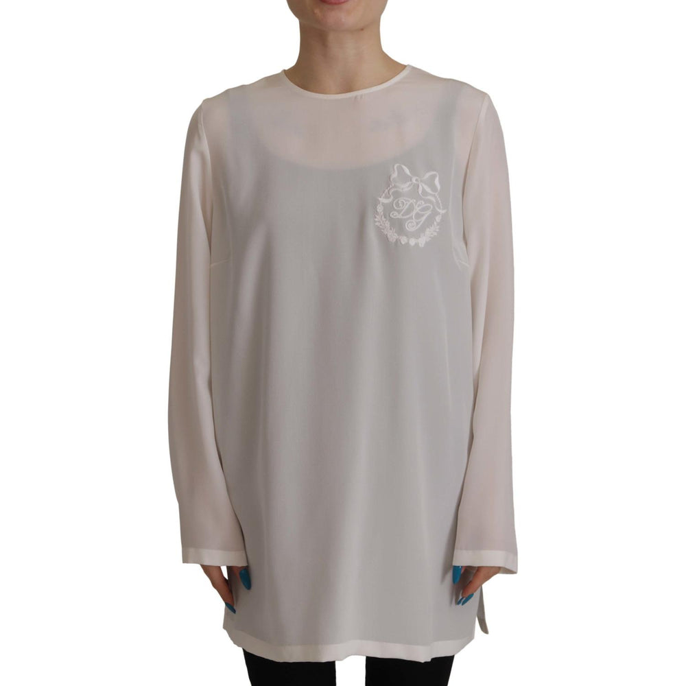Dolce & Gabbana White Silk DG Logo Embroidered Long Sleeves Blouse TSH7847- 40