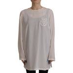 Dolce & Gabbana White Silk DG Logo Embroidered Long Sleeves Blouse TSH7847- 40