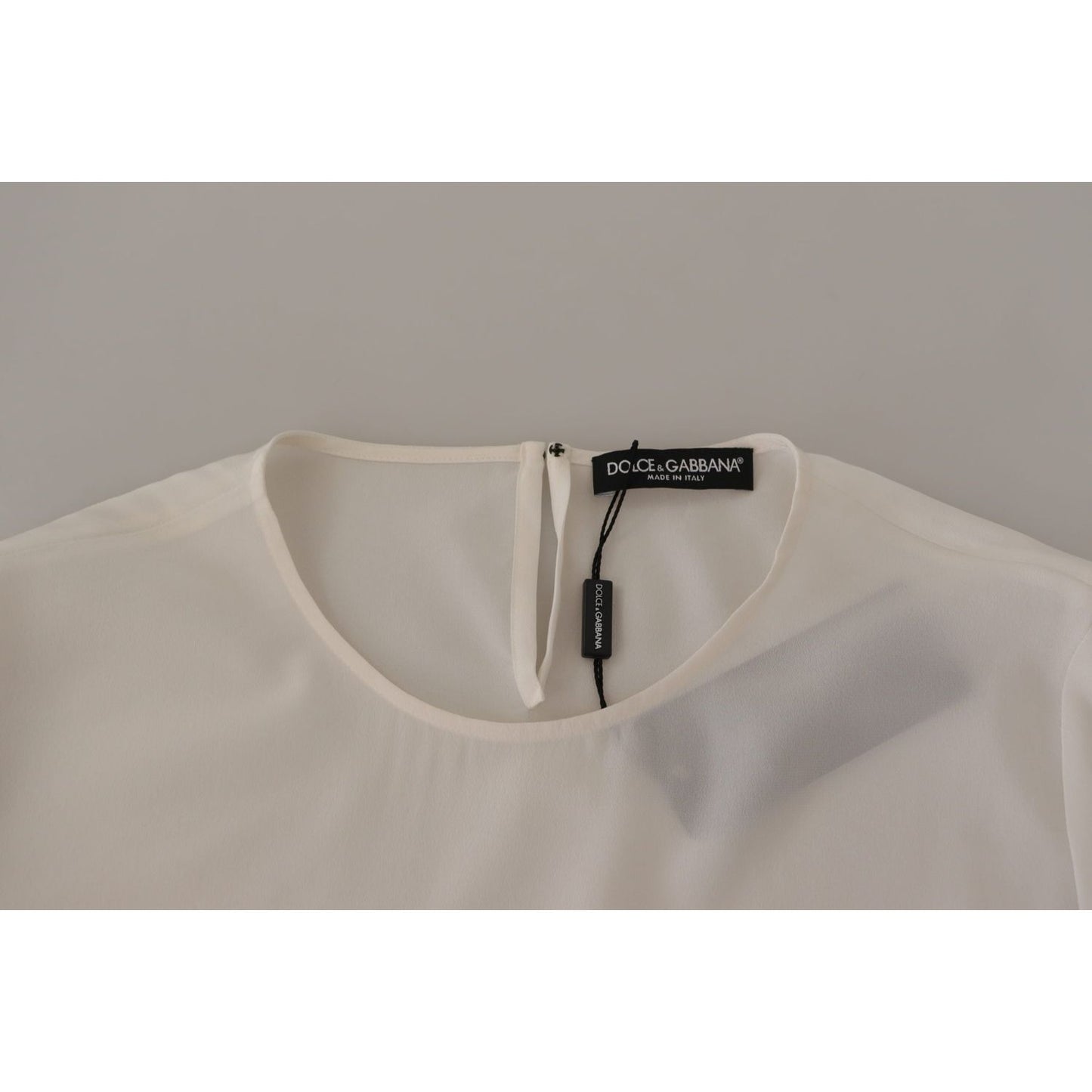Dolce & Gabbana White Silk DG Logo Embroidered Long Sleeves Blouse TSH7847- 40
