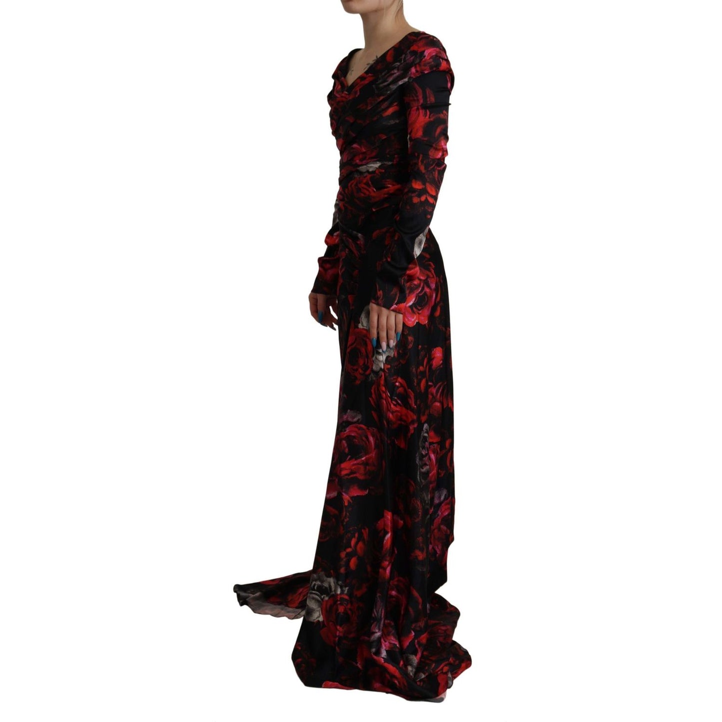 Dolce & Gabbana Black Floral Roses A-Line Sheath Gown Dress DR28764 -36