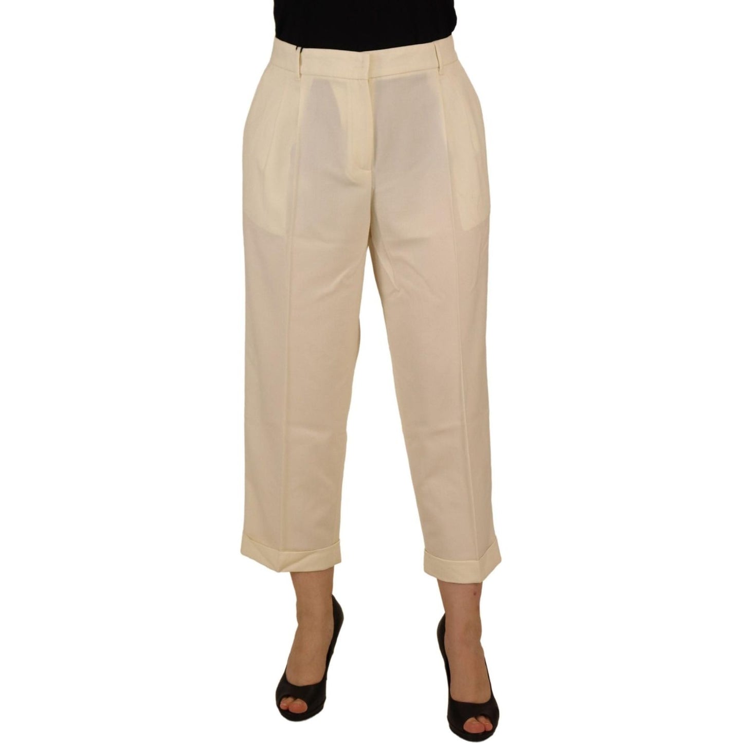 Dolce & Gabbana Ivory High Waist Cropped Folded Hem Trousers Pants PAN73086- 50