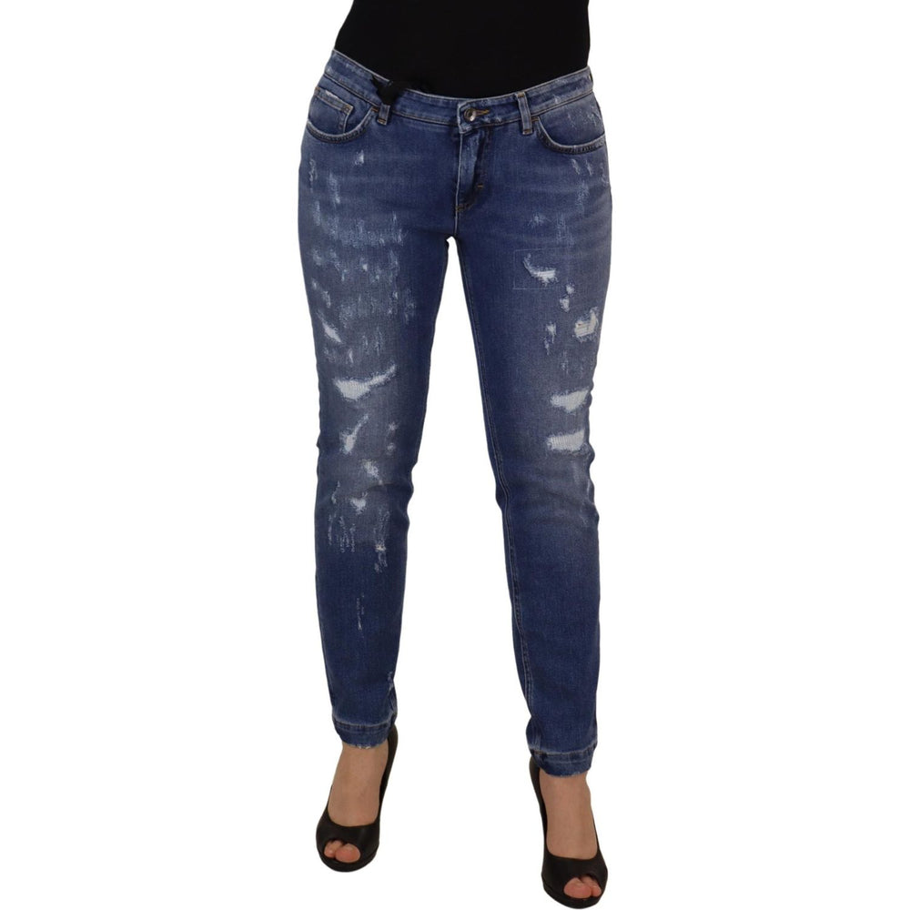 Dolce & Gabbana Blue Washed Cotton Skinny Low Waist Denim Jeans PAN73109- 44