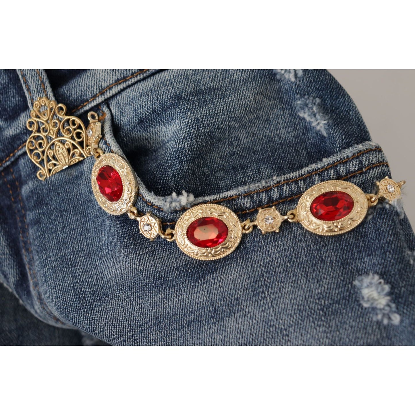 Dolce & Gabbana Blue Denim Crystal Embellished Pants Jeans PAN73047 - 38