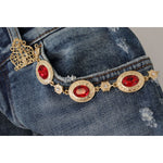 Dolce & Gabbana Blue Denim Crystal Embellished Pants Jeans PAN73047 - 38