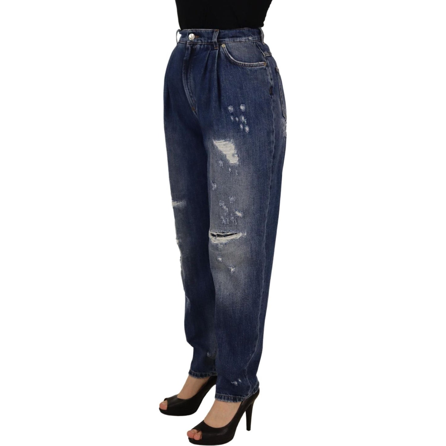 Dolce & Gabbana Blue Washed High Waist Loose Fit Pants PAN73085- 40