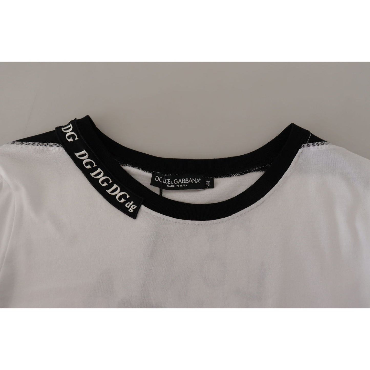 Dolce & Gabbana White Slogan Print Round Neck Cotton T-shirt TSH7841- 44