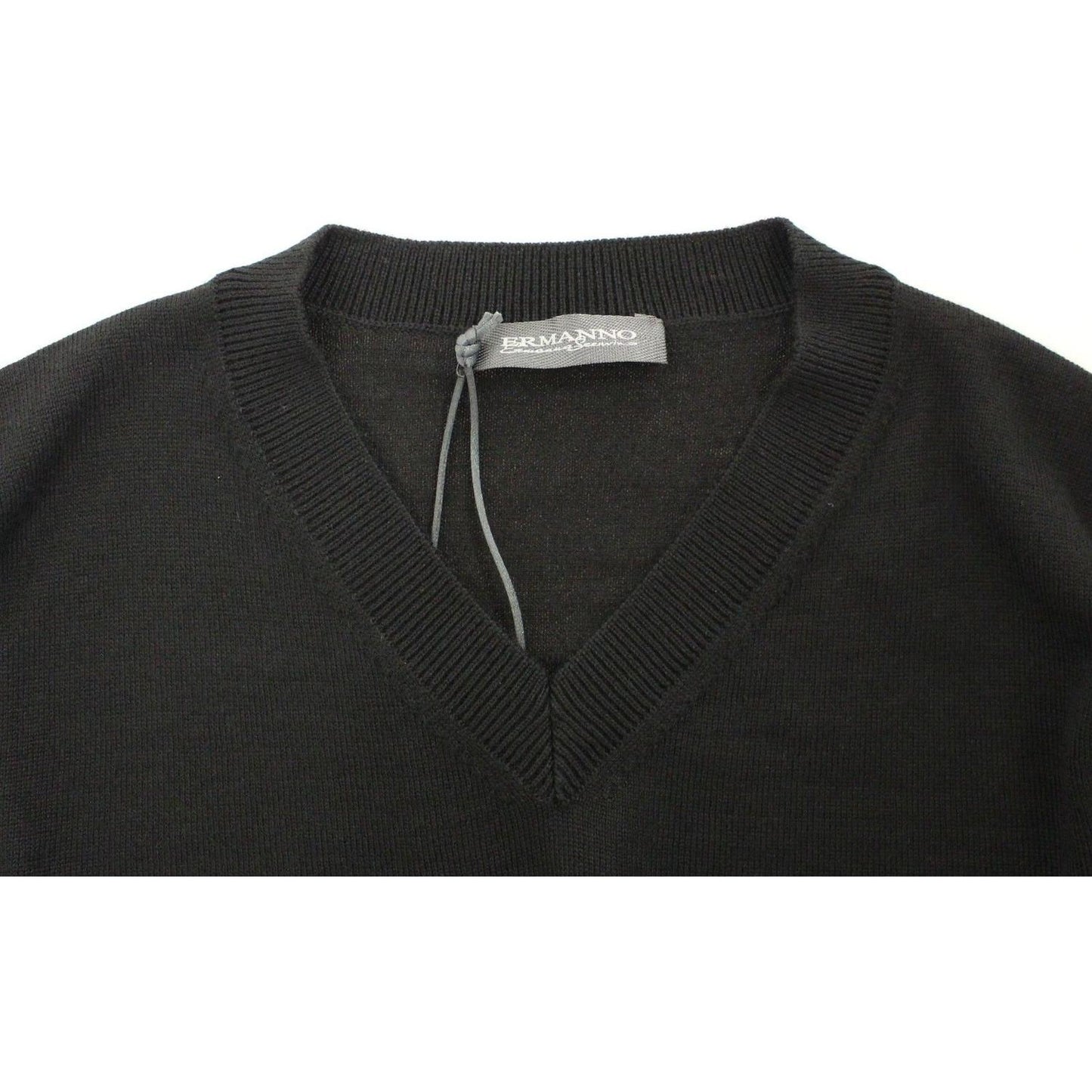 Ermanno Scervino Black Wool Blend V-neck Pullover Sweater SIG10107-1