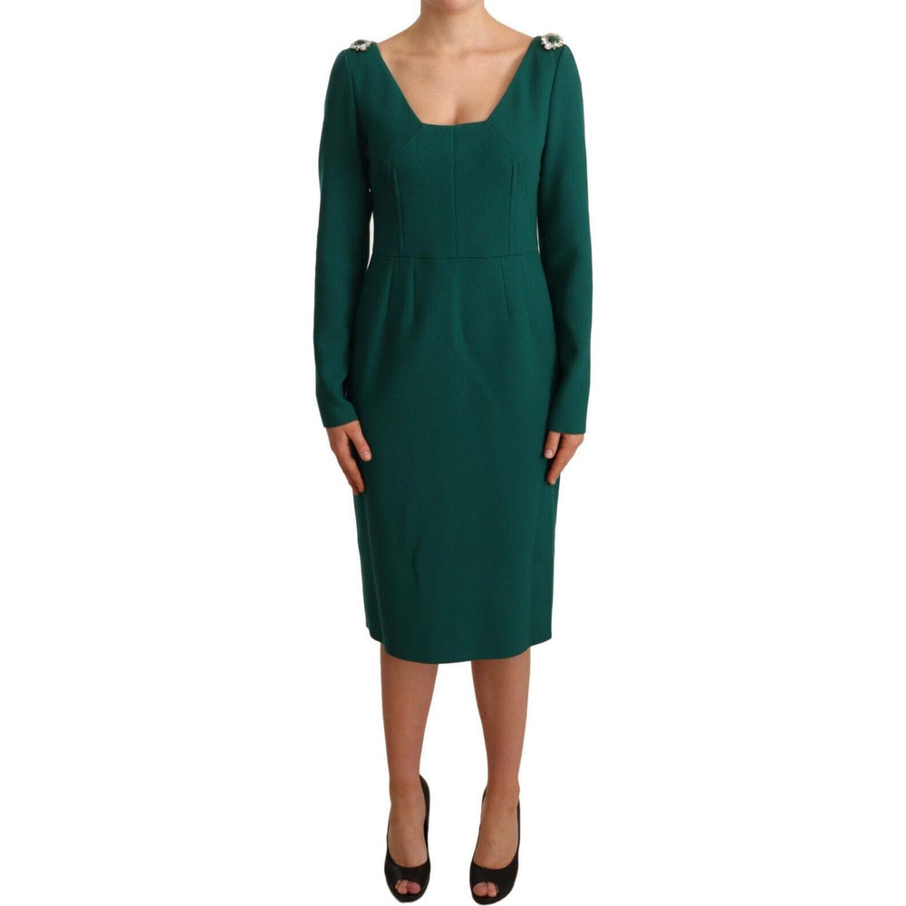 Dolce & Gabbana Green Stretch Crepe Crystal Midi Dress DR28131- 44