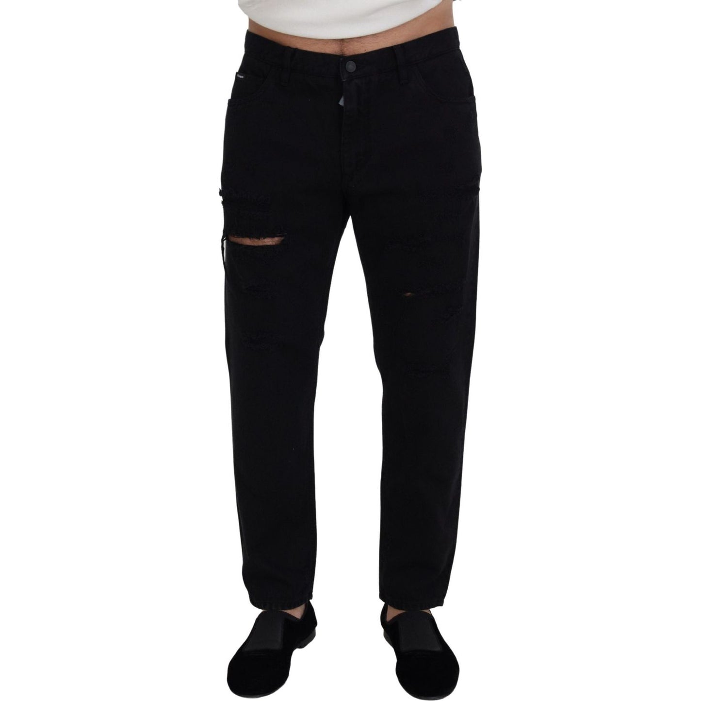 Dolce & Gabbana Black Loose Regular Torn Cotton Jeans PAN73364- 44