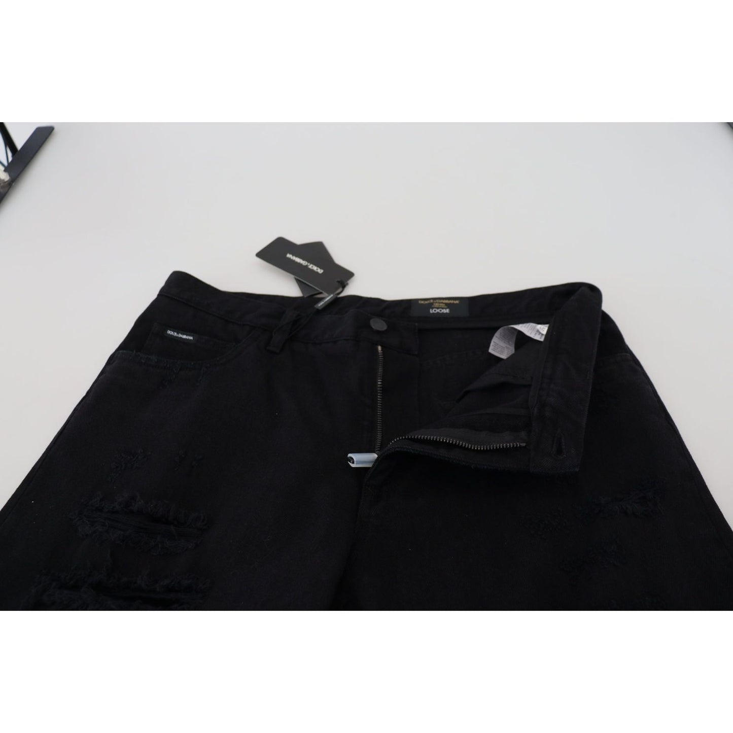 Dolce & Gabbana Black Loose Regular Torn Cotton Jeans PAN73364- 44