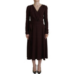 Dolce & Gabbana Brown Wrap Long Sleeve Midi Stretch Dress DR28809- 38