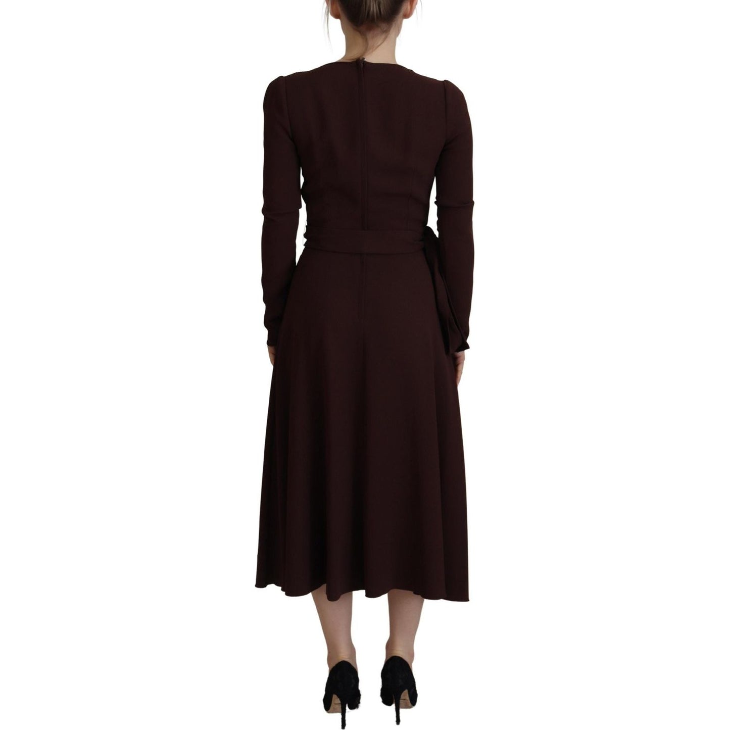 Dolce & Gabbana Brown Wrap Long Sleeve Midi Stretch Dress DR28809- 38