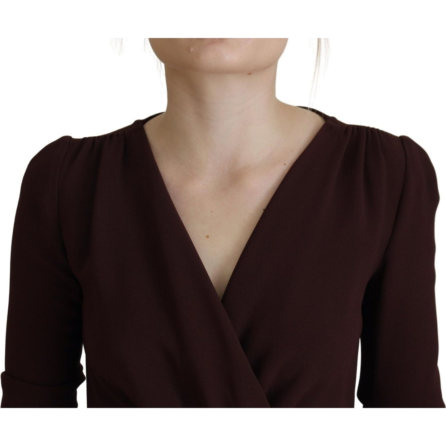 Dolce & Gabbana Brown Wrap Long Sleeve Midi Stretch Dress DR28809- 38