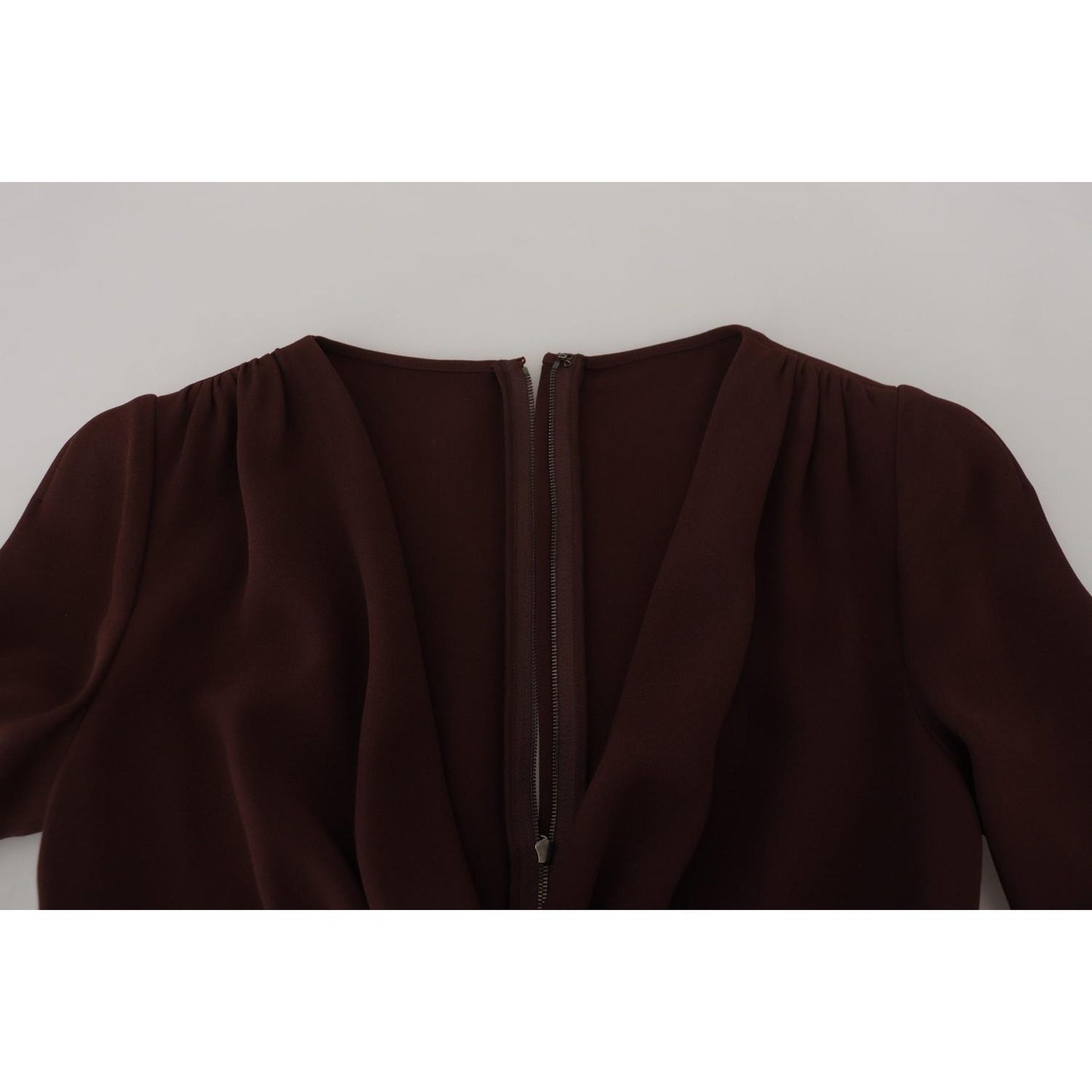 Dolce & Gabbana Brown Wrap Long Sleeve Midi Stretch Dress DR28809- 38