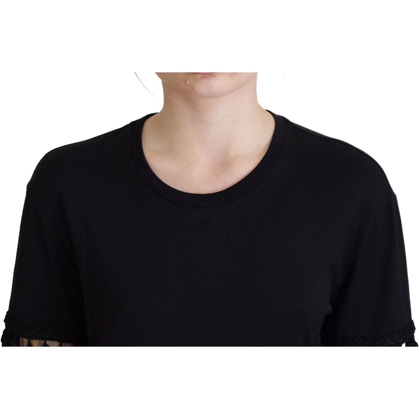 Dolce & Gabbana Black T-shirt Blouse Tassle Cotton Blouse TSH83244- 36