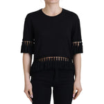 Dolce & Gabbana Black T-shirt Blouse Tassle Cotton Blouse TSH83244- 36