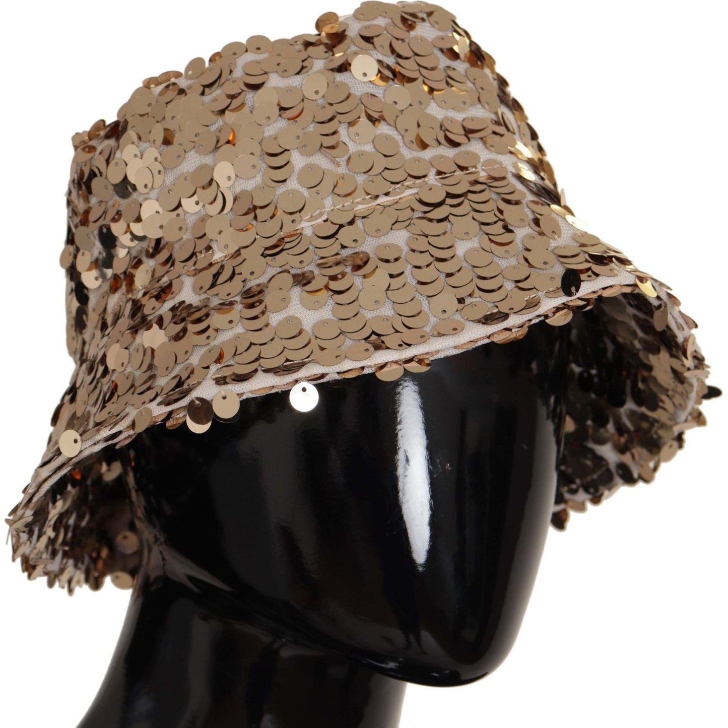 Dolce & Gabbana Gold Silk Sequin Embellished Designer Brim Bucket Hat HAT9295