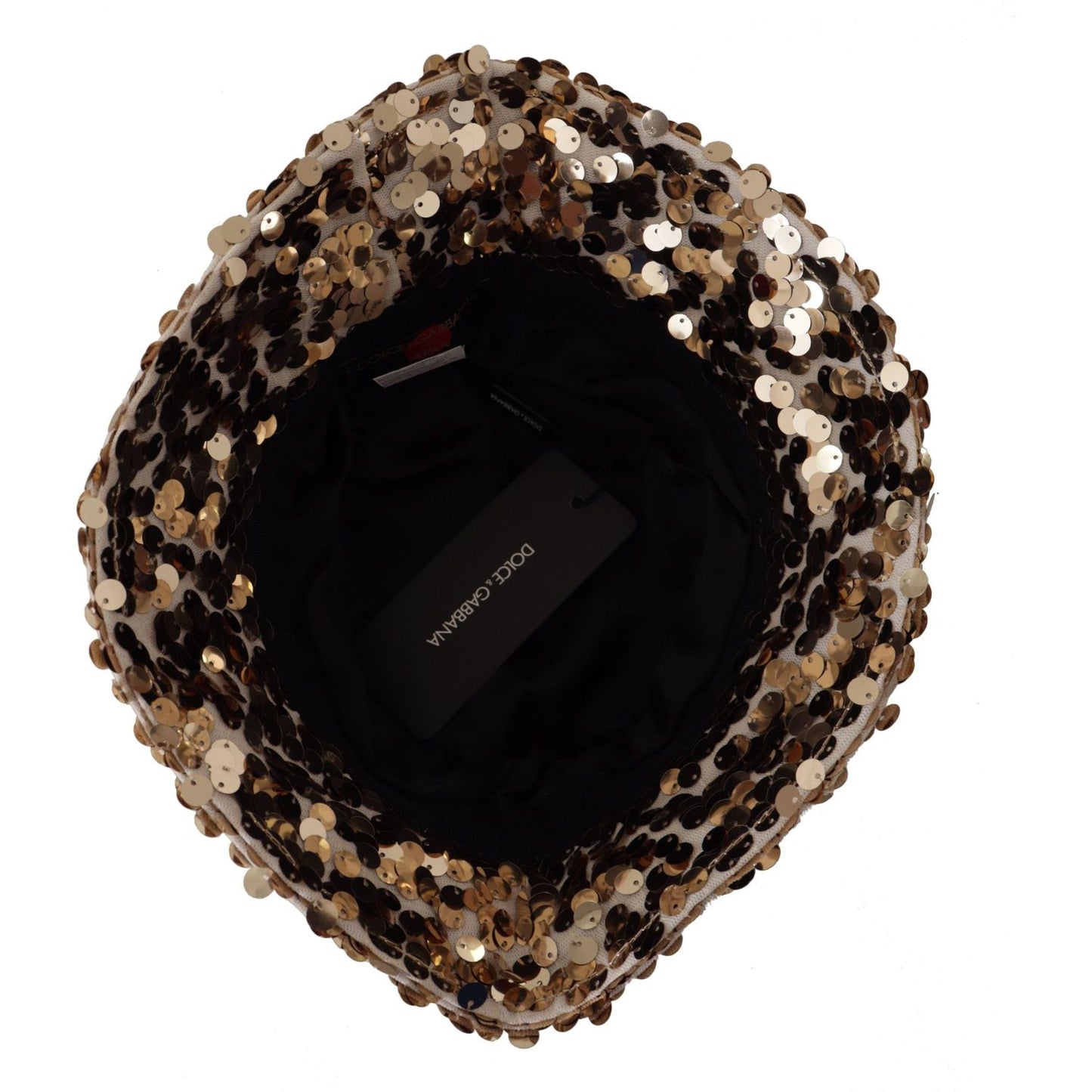 Dolce & Gabbana Gold Silk Sequin Embellished Designer Brim Bucket Hat HAT9295