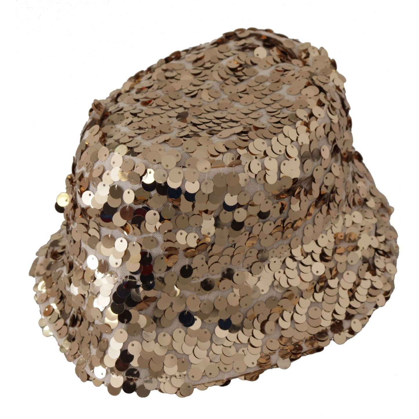 Dolce & Gabbana Gold Silk Sequin Embellished Designer Brim Bucket Hat HAT9295