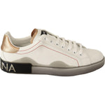 Dolce & Gabbana Elegant White & Gold Leather Sneakers Dolce & Gabbana Light Gray