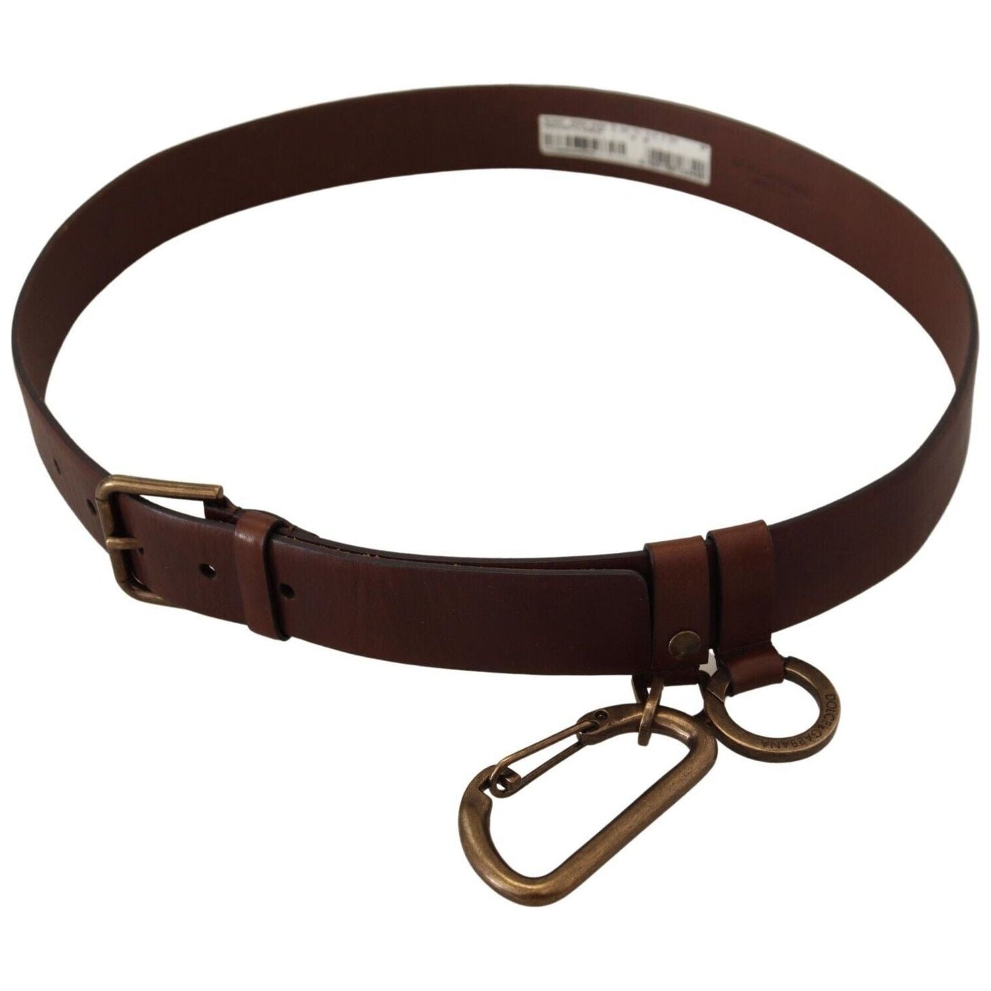 Dolce & Gabbana Brown Leather Gold Metal Buckle Carabiner Belt BEL8905 - 36