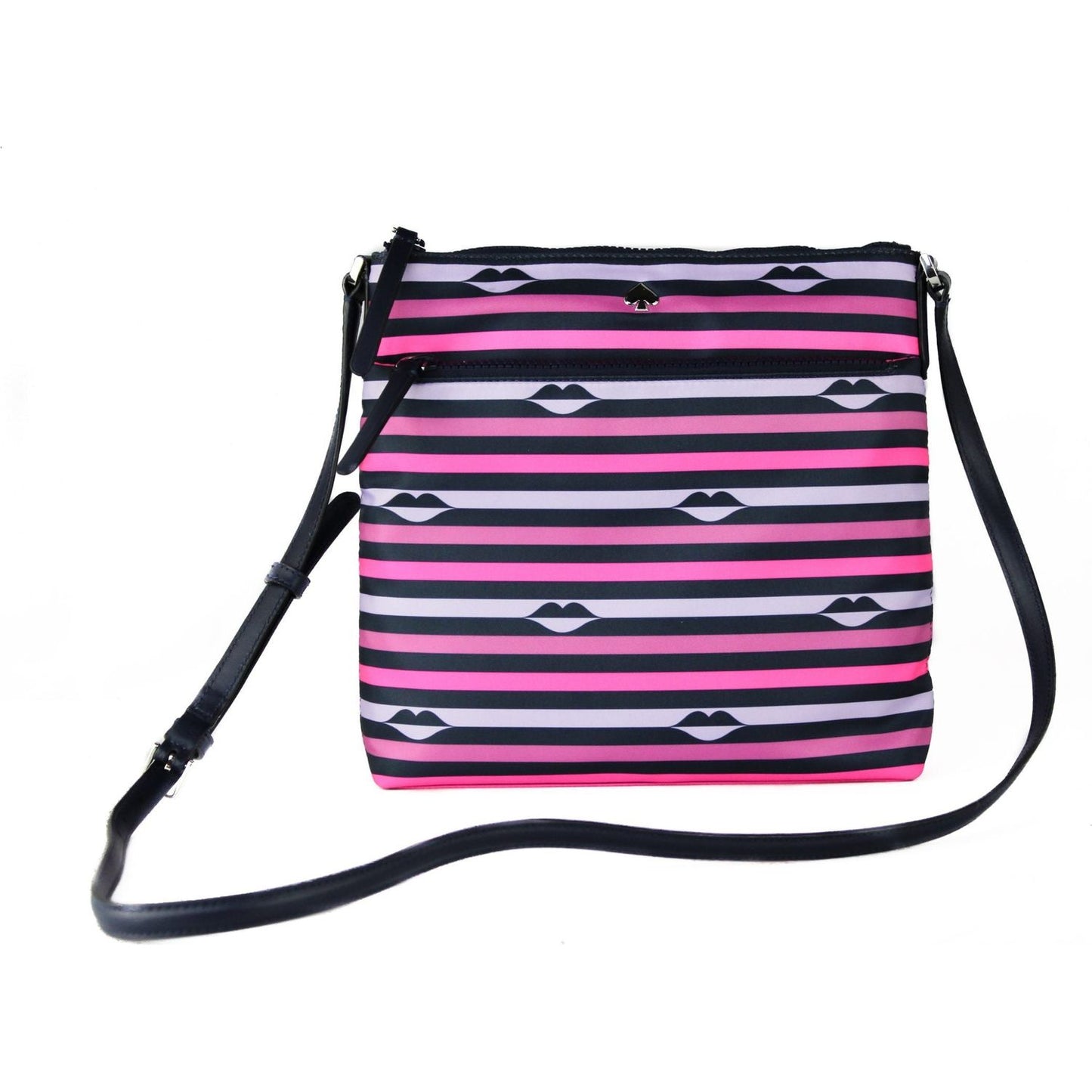 Kate Spade Jae Nylon Leather Flat Pink Striped Multi Crossbody HandBag Purse 81544