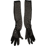 Dolce & Gabbana Black Crystal Elbow Length Cotton Tulle Gloves LB3093 - 7.5