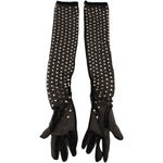 Dolce & Gabbana Black Crystal Elbow Length Cotton Tulle Gloves LB3093 - 7.5