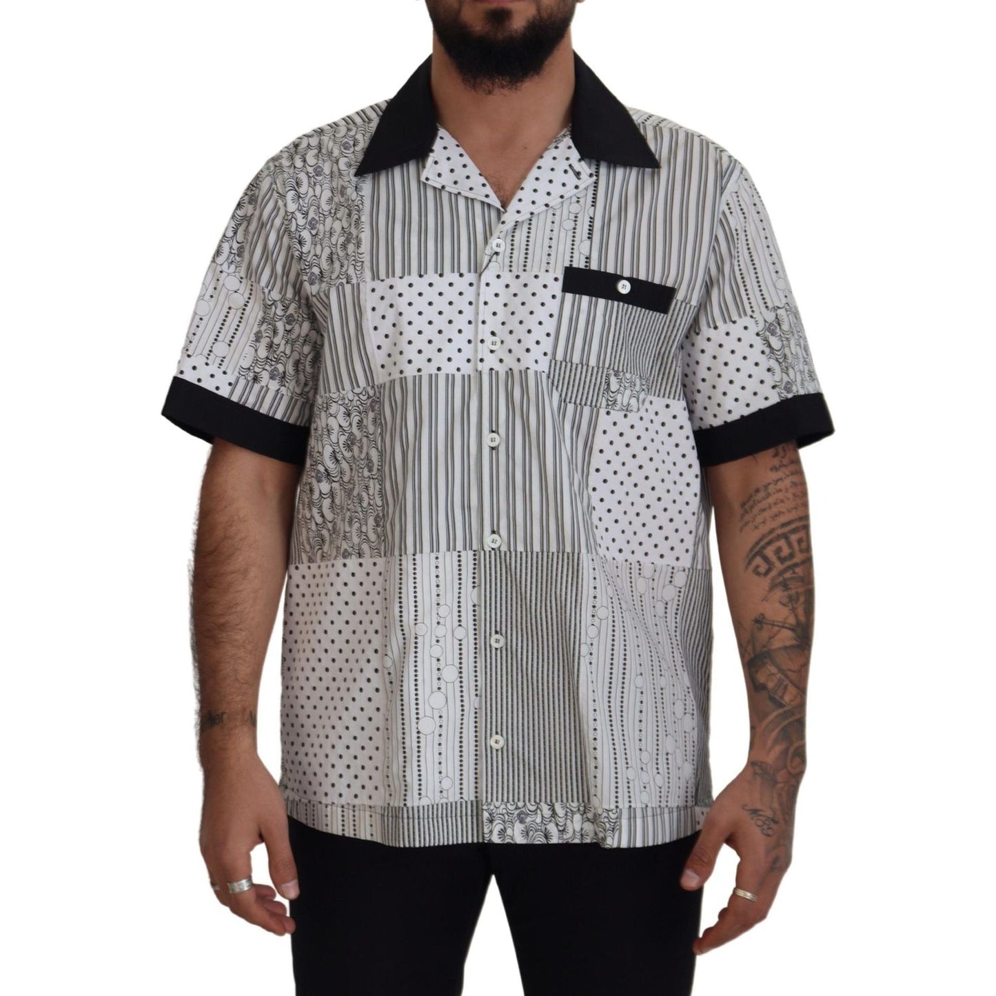 Dolce & Gabbana White Black Patterned Button Down Shirt TSH83177 - 40