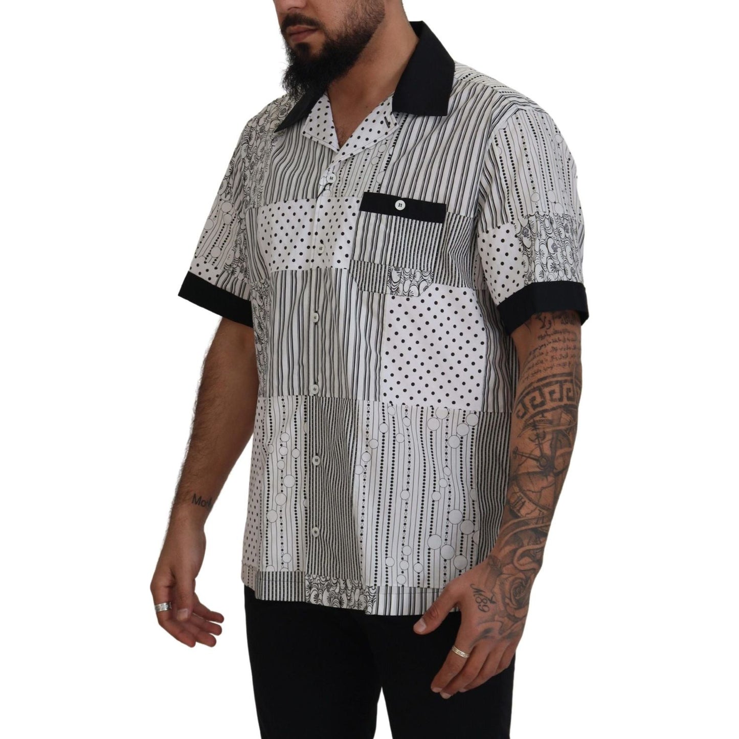 Dolce & Gabbana White Black Patterned Button Down Shirt TSH83177 - 40
