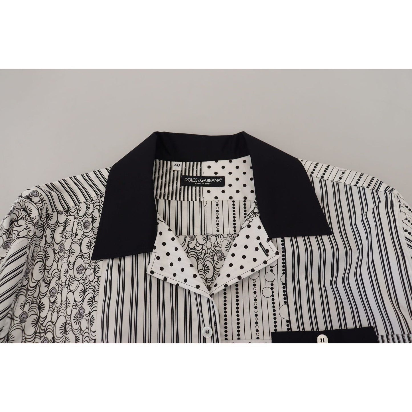 Dolce & Gabbana White Black Patterned Button Down Shirt TSH83177 - 40