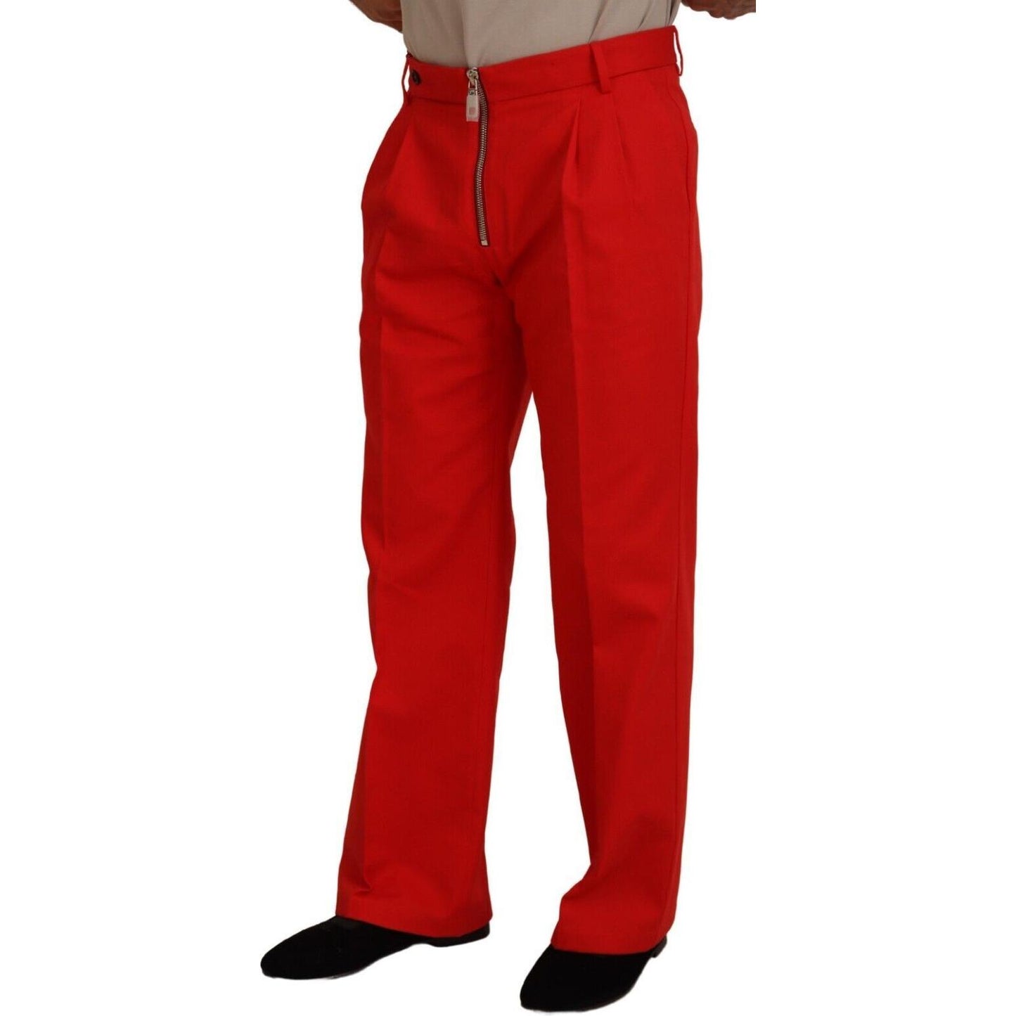 Dolce & Gabbana Red Straight Fit Men Trousers Cotton Pants PAN74388 - 48