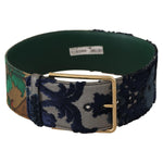 Dolce & Gabbana Green Jaquard Embroid Leather Gold Metal Belt WMB241- 70